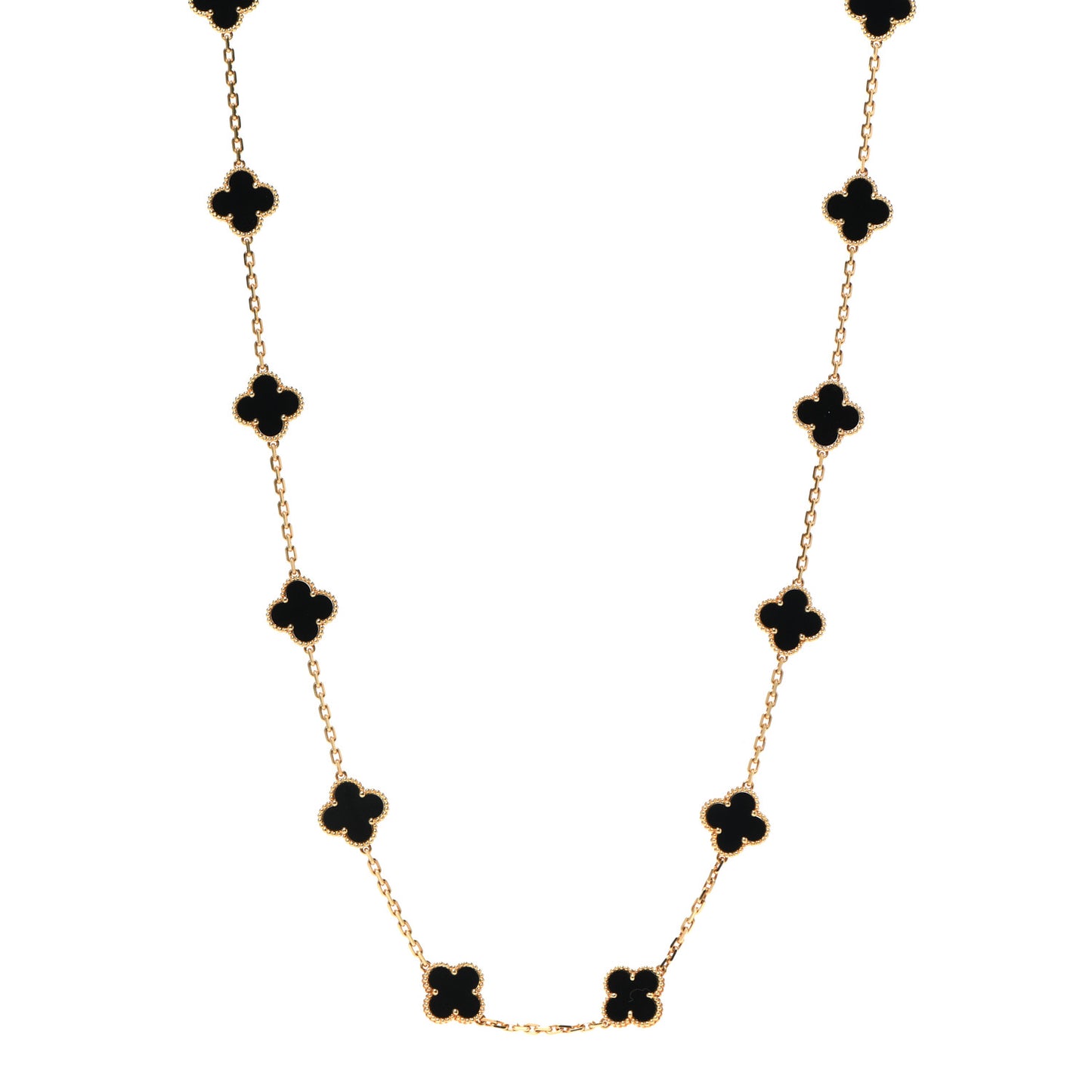 18K Yellow Gold Black Onyx 20 Motifs Vintage Alhambra Necklace