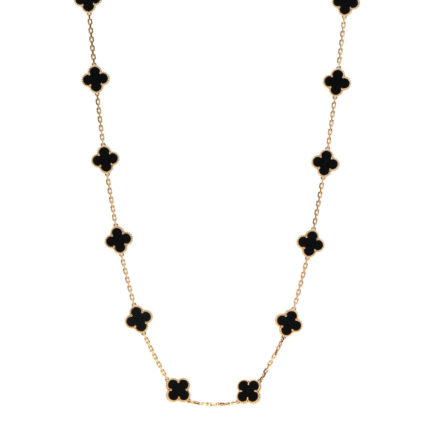 Van Cleef & Arpels 18K Yellow Gold Black Onyx 20 Motifs Vintage Alhambra Necklace 1 of 8