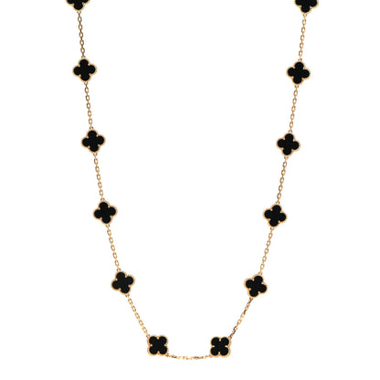 Van Cleef & Arpels 18K Yellow Gold Black Onyx 20 Motifs Vintage Alhambra Necklace 1 of 8