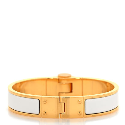 Hermes Enamel Charniere Uni Narrow Hinged Bracelet S White 3 of 5