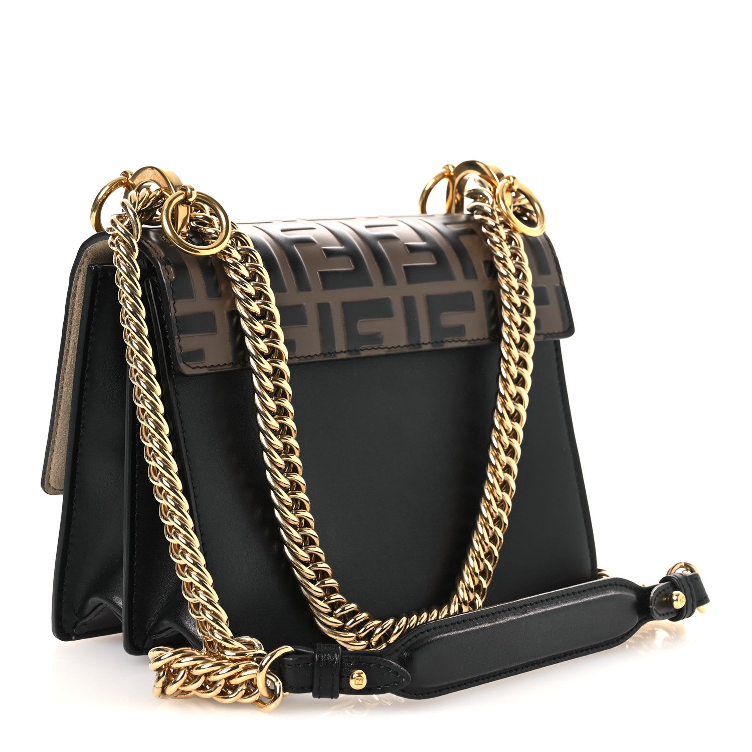 Fendi Vitello Liberty Bi-Color FF 1974 Embossed Small Kan I Shoulder Bag Black Maya 3 of 14