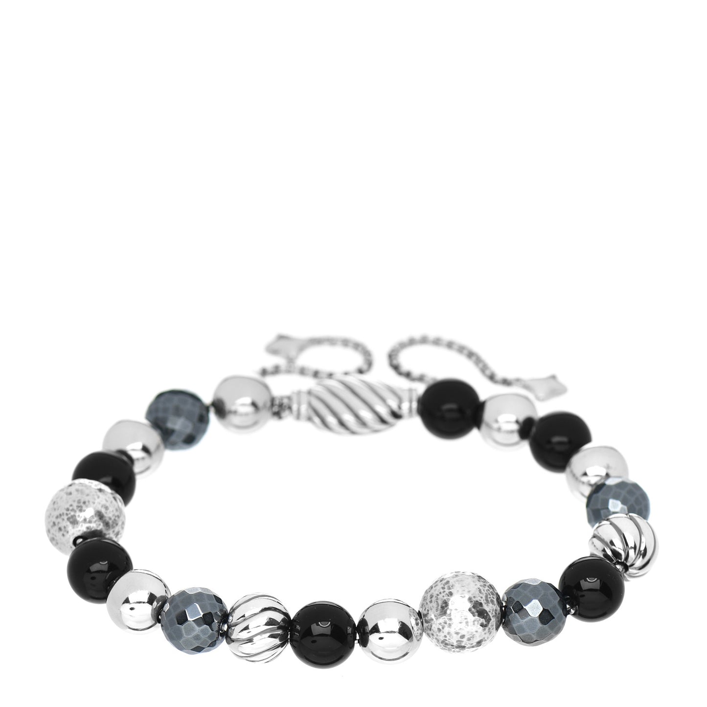Sterling Silver Black Onyx Hematine 8mm Elements Bead Bracelet
