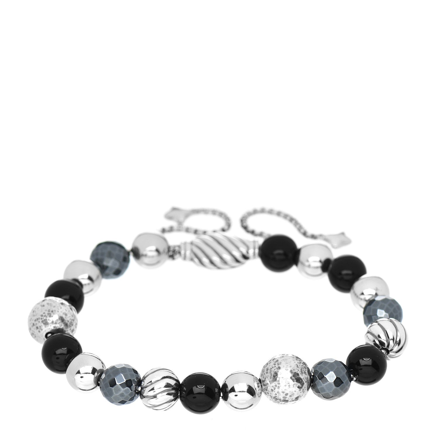 David Yurman Sterling Silver Black Onyx Hematine 8mm Elements Bead Bracelet 1 of 3