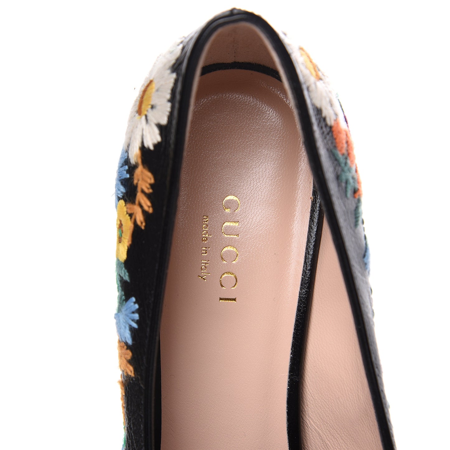Skipper Calfskin Floral Embroidered GG Marmont Fringe 50mm Loafer Pumps 36.5 Black