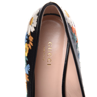 Gucci Skipper Calfskin Floral Embroidered GG Marmont Fringe 50mm Loafer Pumps 36.5 Black 8 of 11