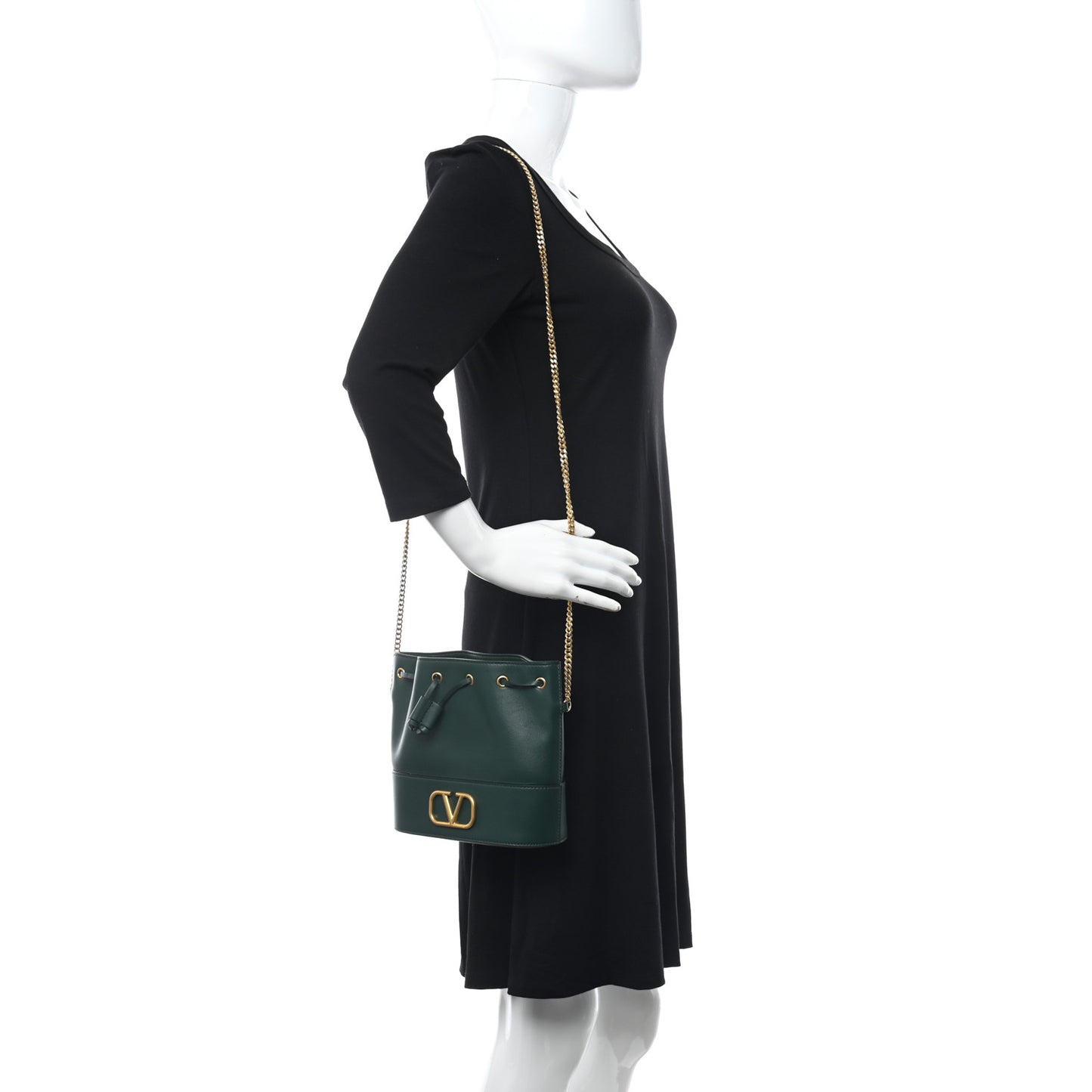 Nappa Mini VLogo Signature Chain Bucket Bag English Green