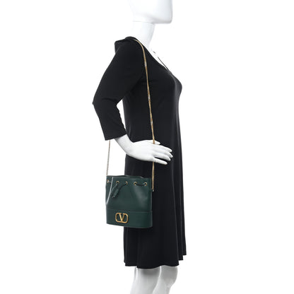 Valentino Garavani Nappa Mini VLogo Signature Chain Bucket Bag English Green 2 of 9