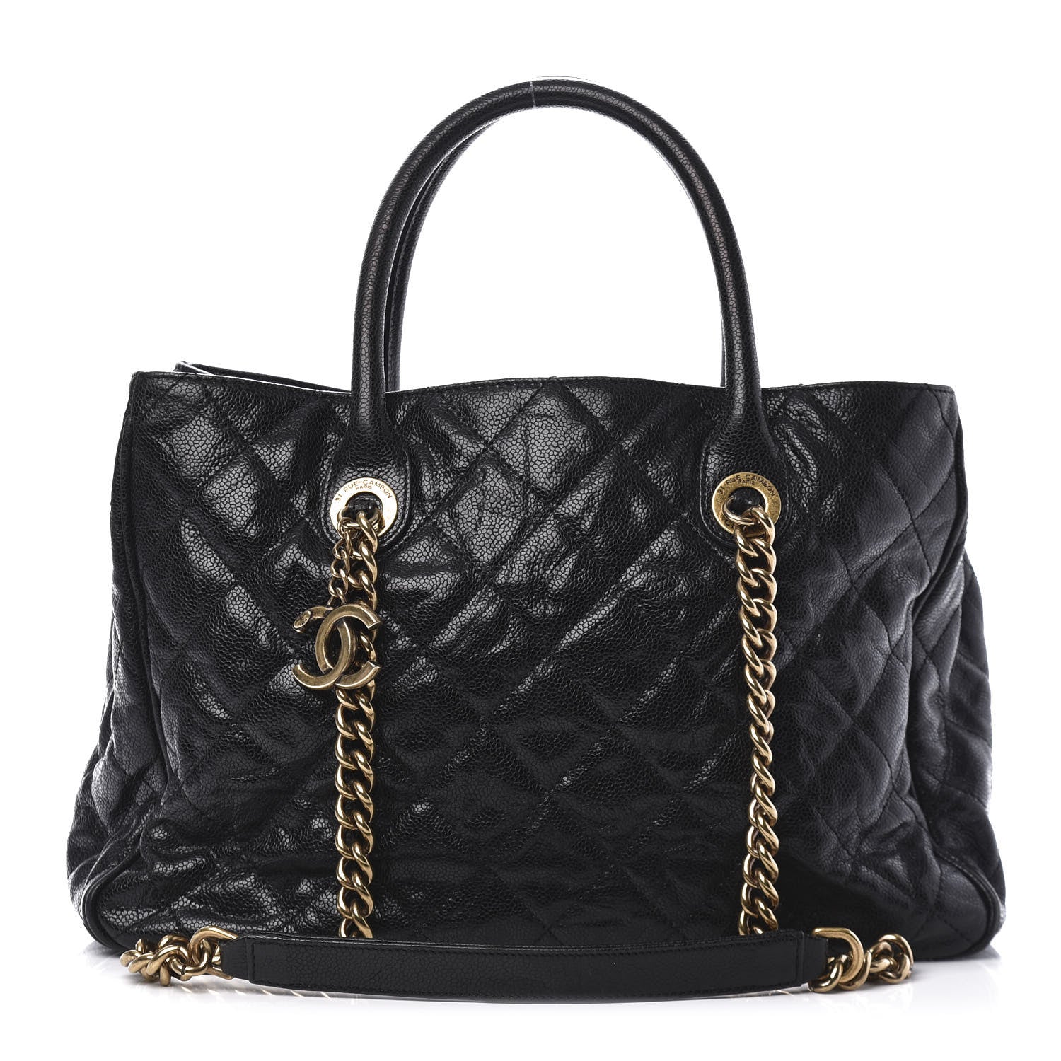 Chanel Glazed Caviar Quilted Small Shiva Tote Black 1 of 10