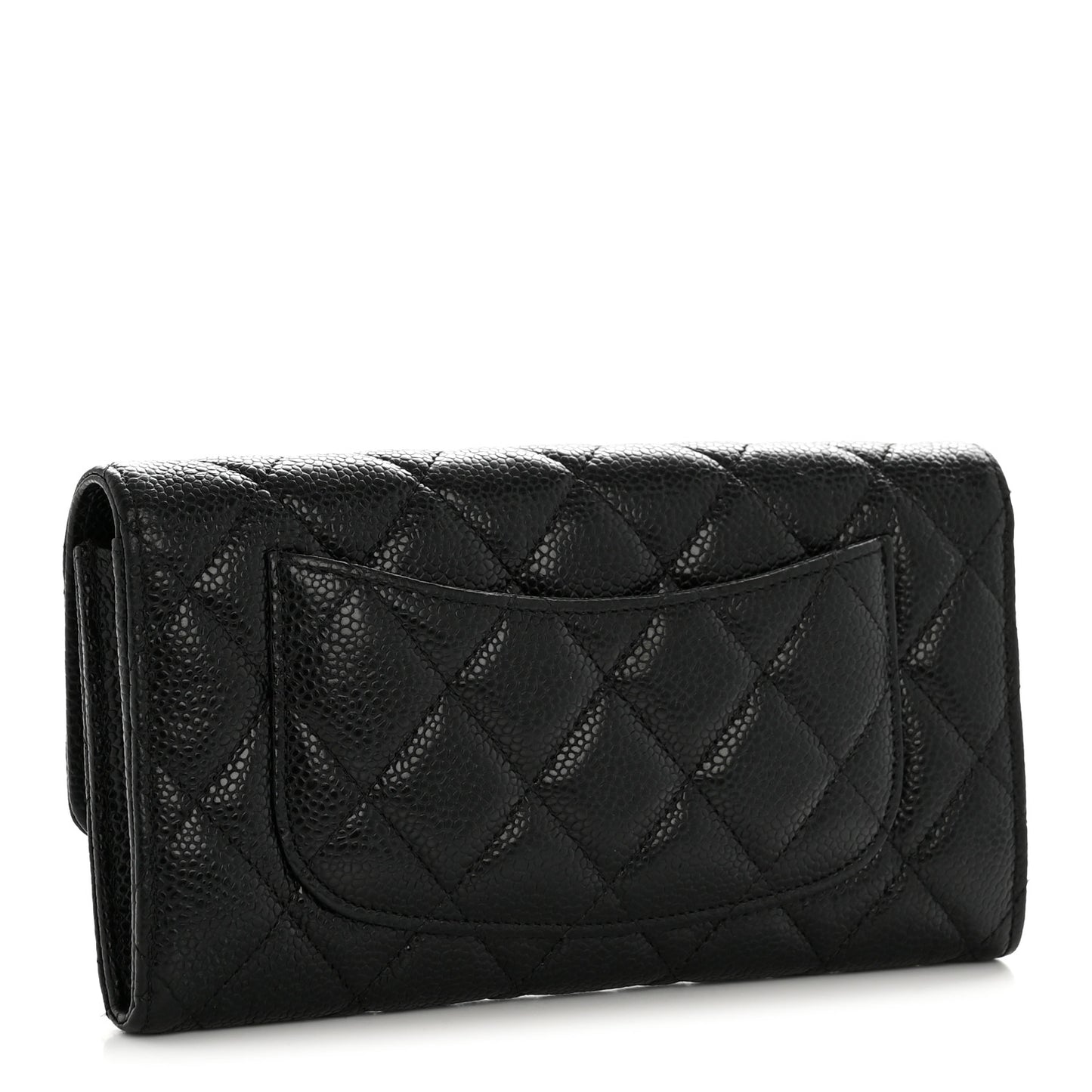 Caviar Quilted Large Gusset Flap Wallet Black