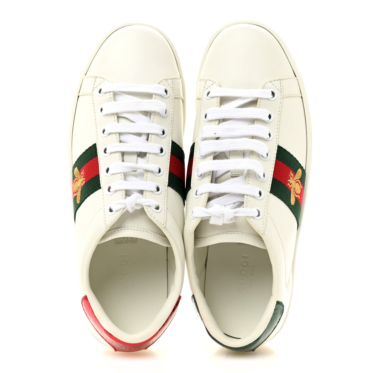Calfskin Ayers Bee Embroidered Womens Ace Sneakers 38 White Green