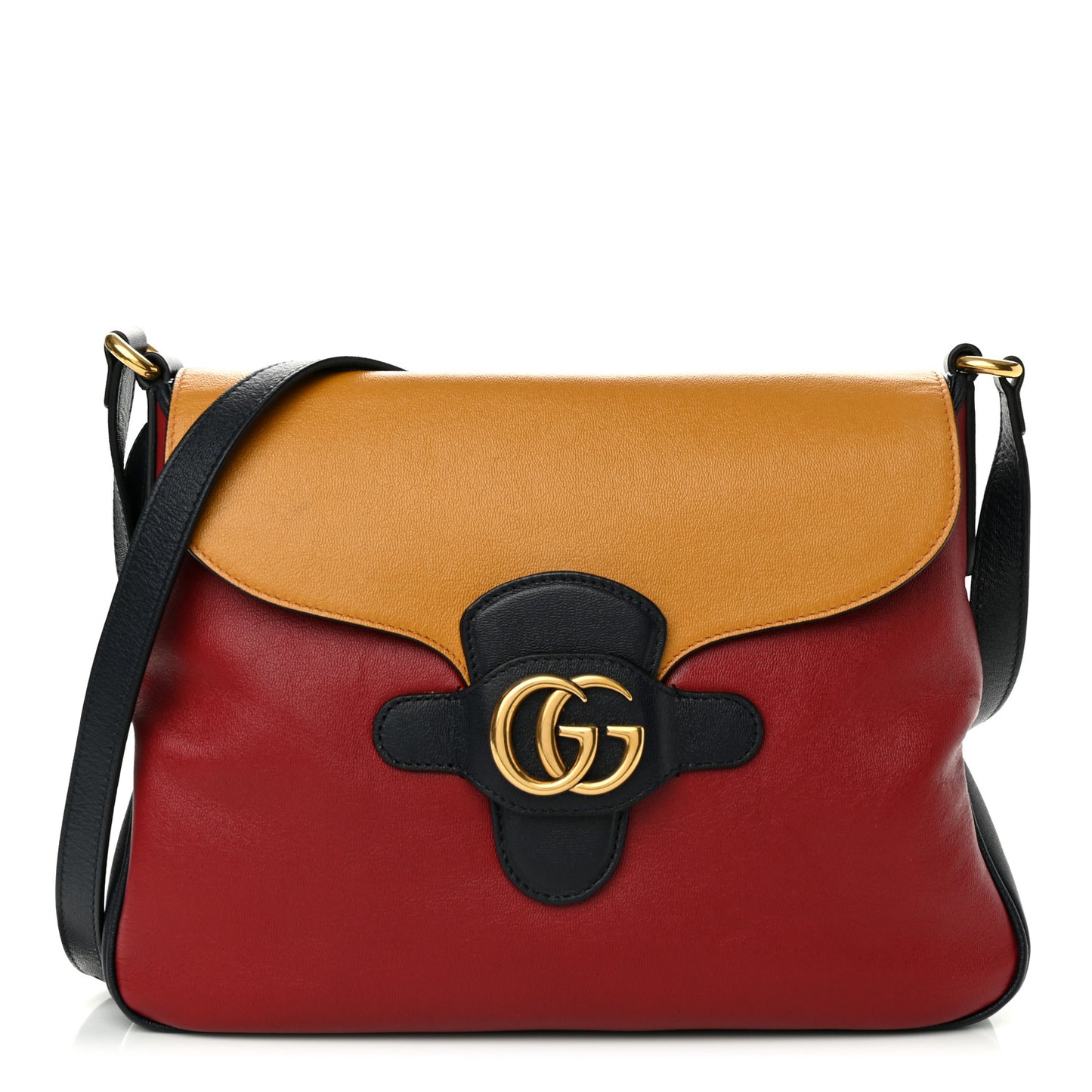 New Sakai Calfskin Lux Tri-Color Medium Dahlia Messenger Shoulder Bag New Cherry Red Sun Oil Blue
