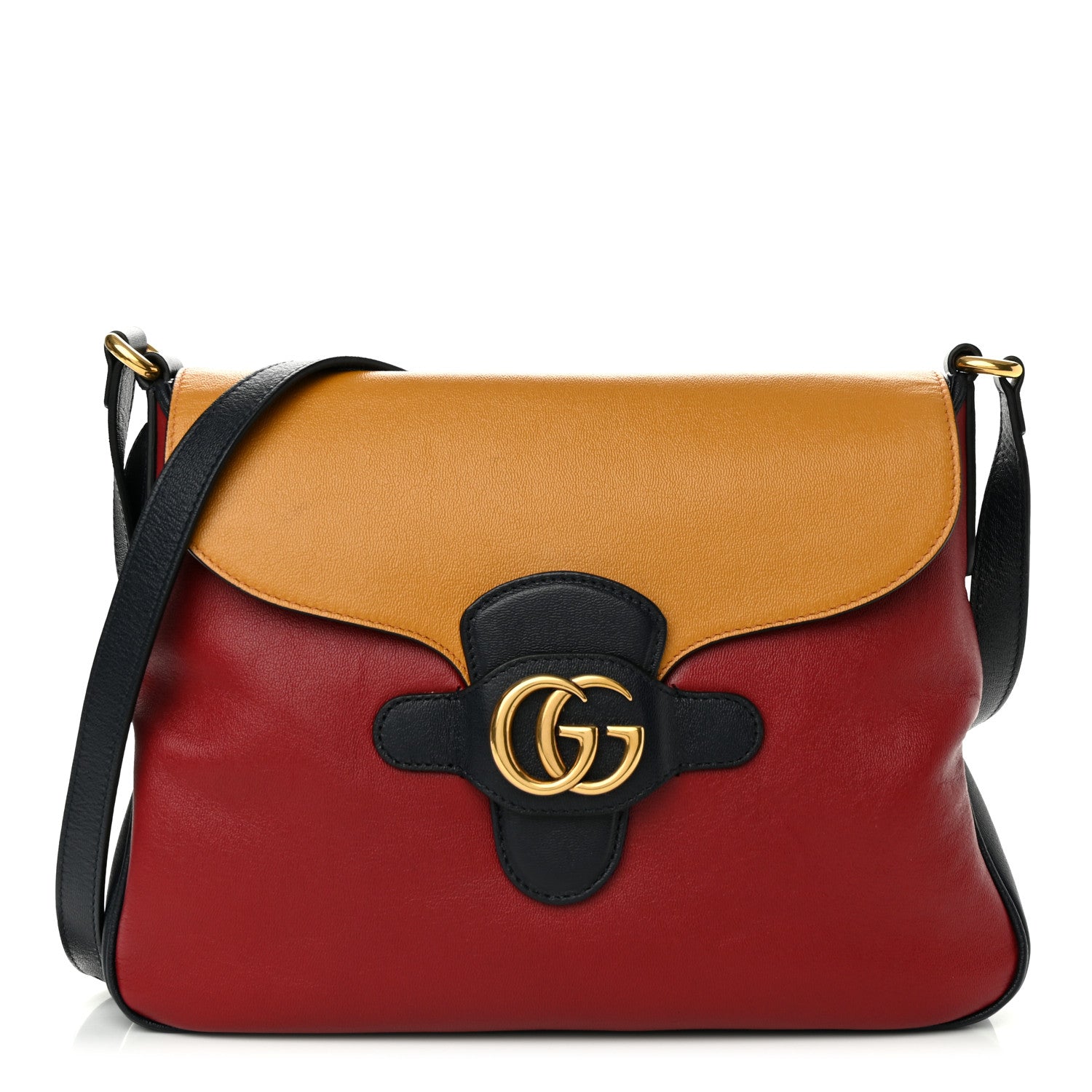 Gucci New Sakai Calfskin Lux Tri-Color Medium Dahlia Messenger Shoulder Bag New Cherry Red Sun Oil Blue 1 of 12