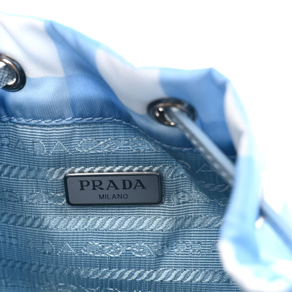 Prada Re-Nylon Saffiano Gingham Print Duet Bucket Crossbody Bag Light Blue 6 of 9
