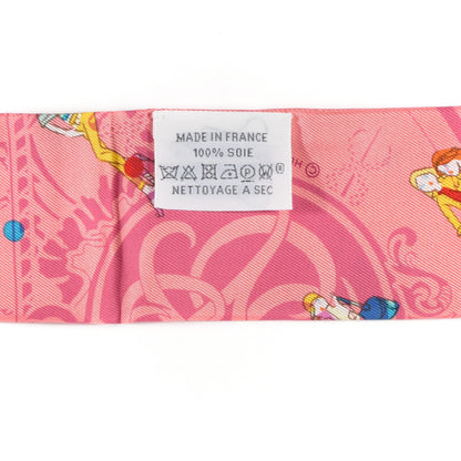 Hermes Silk Ex-Libris Les Parisie Fringed Twilly Rose Malabar Jaune 4 of 4