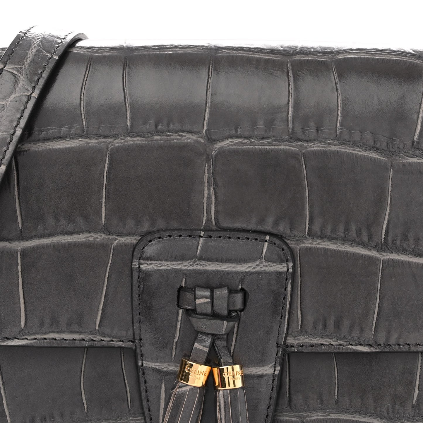 Calfskin Crocodile Embossed Medium Tassel Bag Anthracite