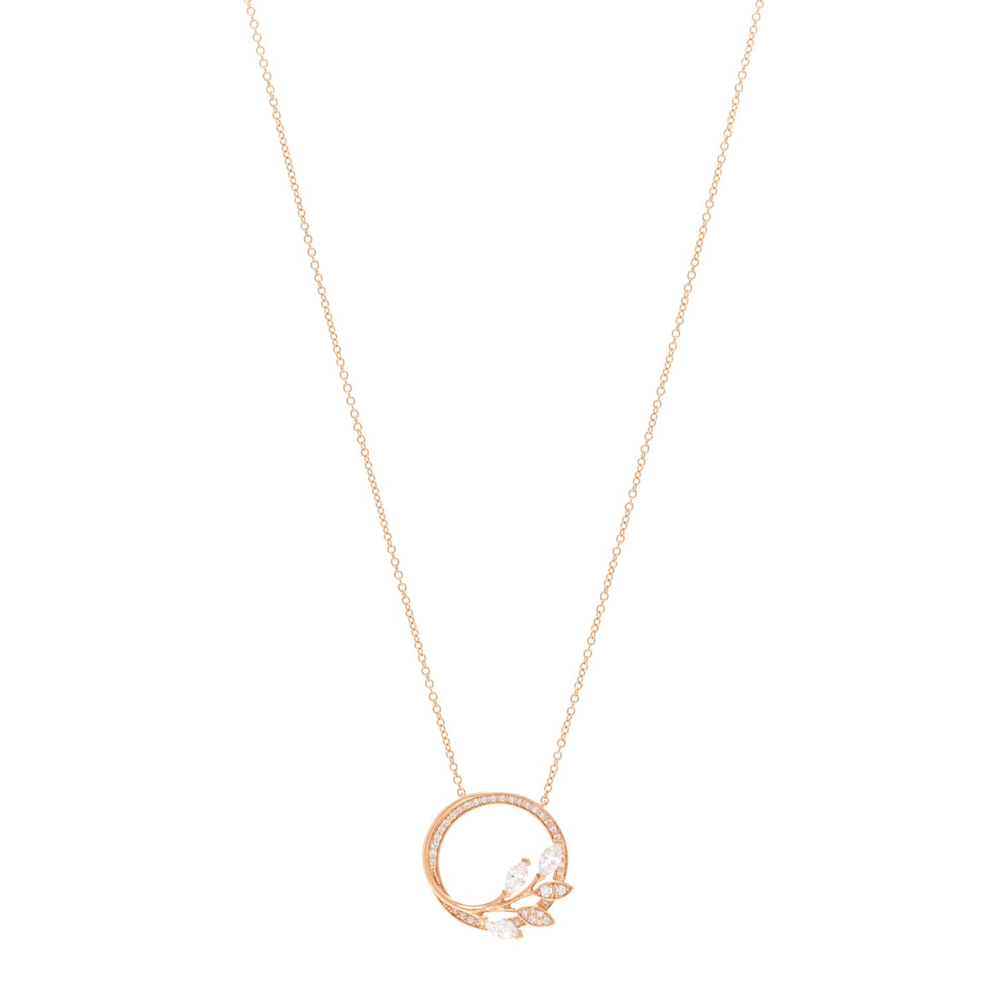18K Rose Gold Diamond Victoria Vine Circle Pendant Necklace