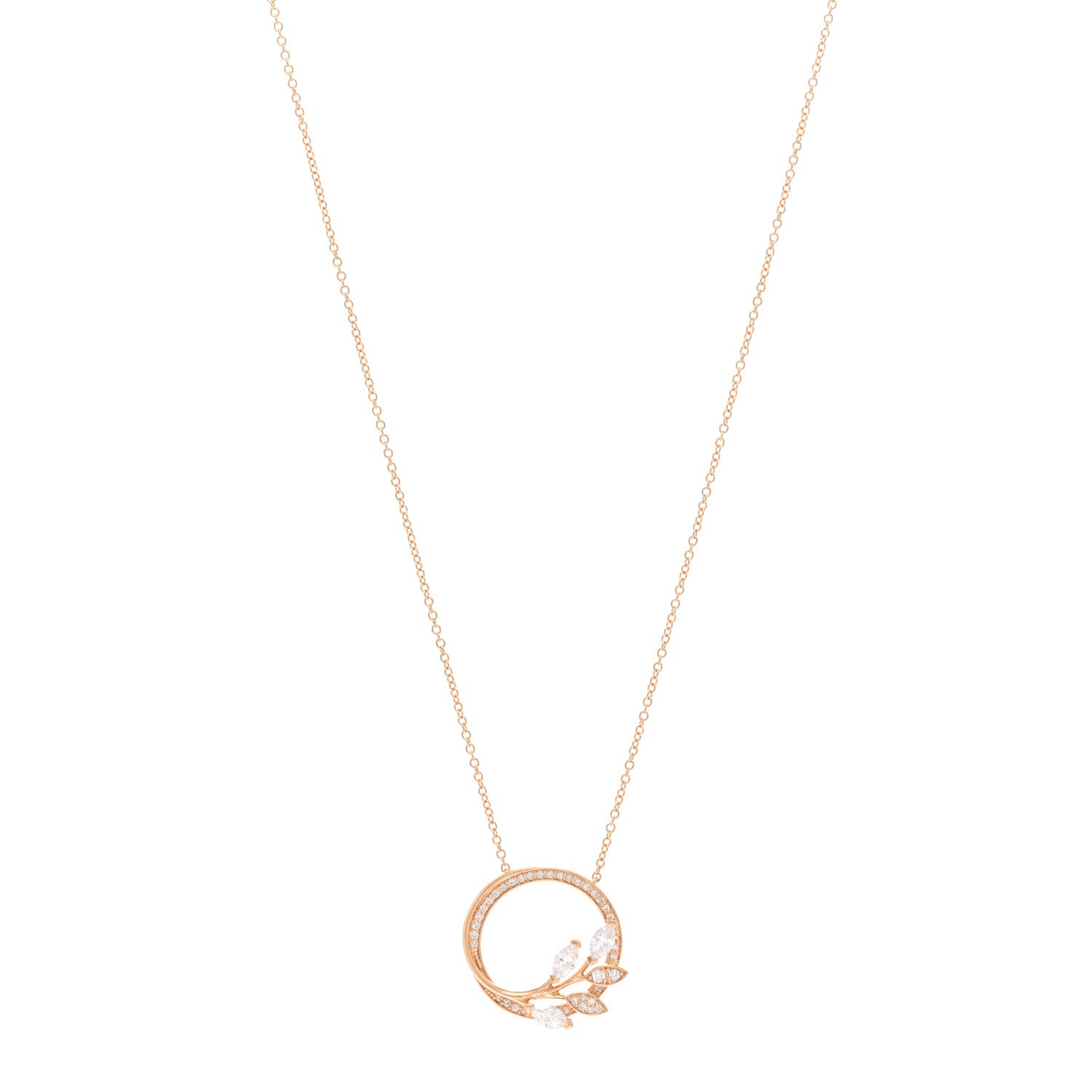 Tiffany 18K Rose Gold Diamond Victoria Vine Circle Pendant Necklace 1 of 4