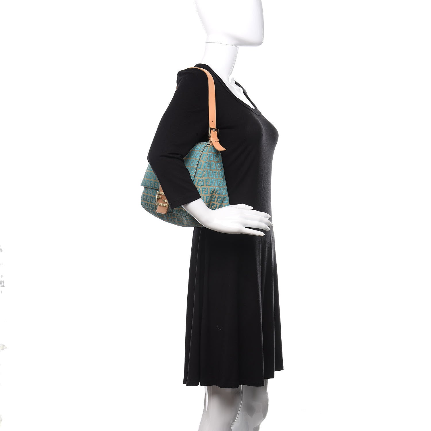 Fendi Zucchino Mama Baguette Turquoise Beige 2 of 18