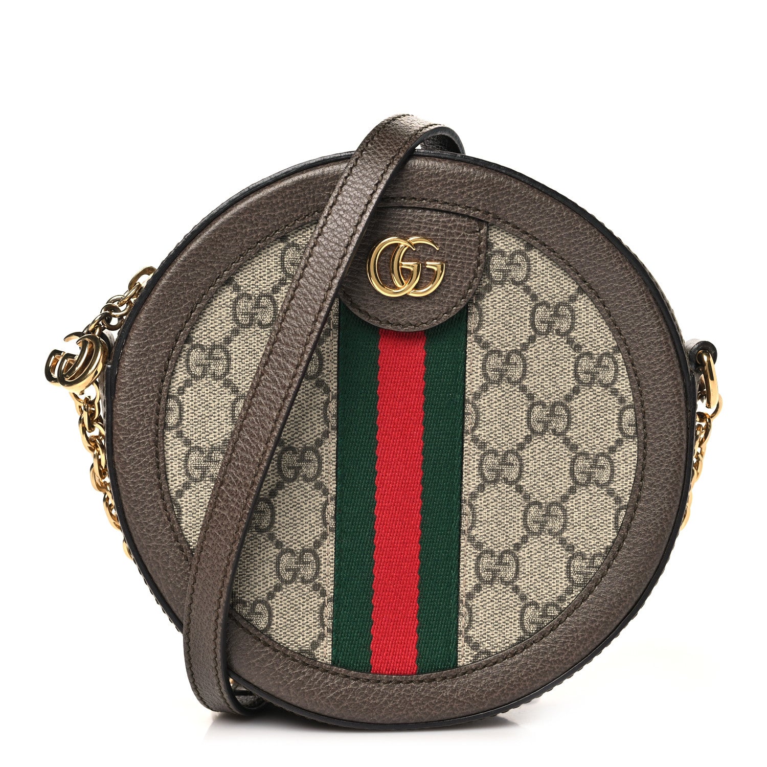 Gucci GG Supreme Monogram Web Mini Ophidia Round Shoulder Bag Brown 1 of 10