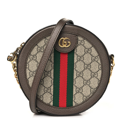 Gucci GG Supreme Monogram Web Mini Ophidia Round Shoulder Bag Brown 1 of 10