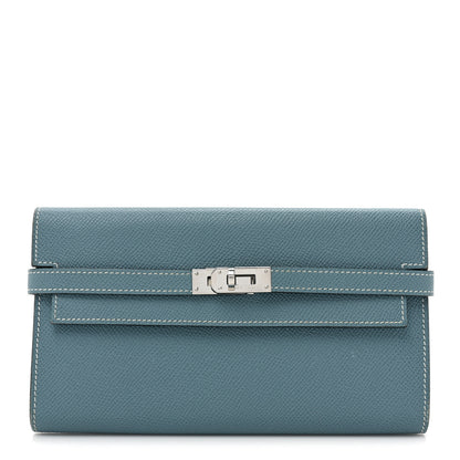 Hermes Epsom Kelly Longue Wallet Blue Jean 1 of 15