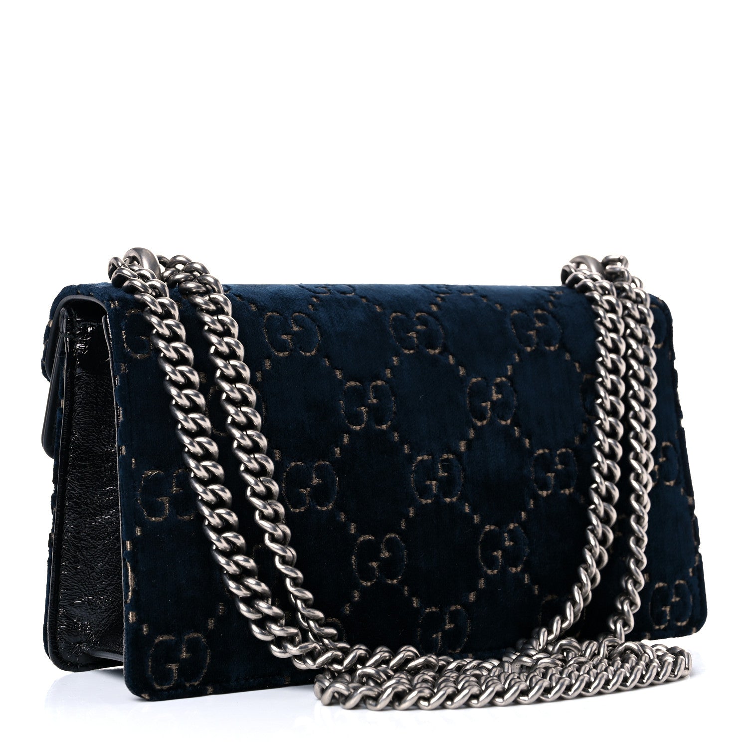Gucci Velvet Skipper Crystal GG Monogram Small Dionysus Shoulder Bag Blue Beige Black 2 of 13