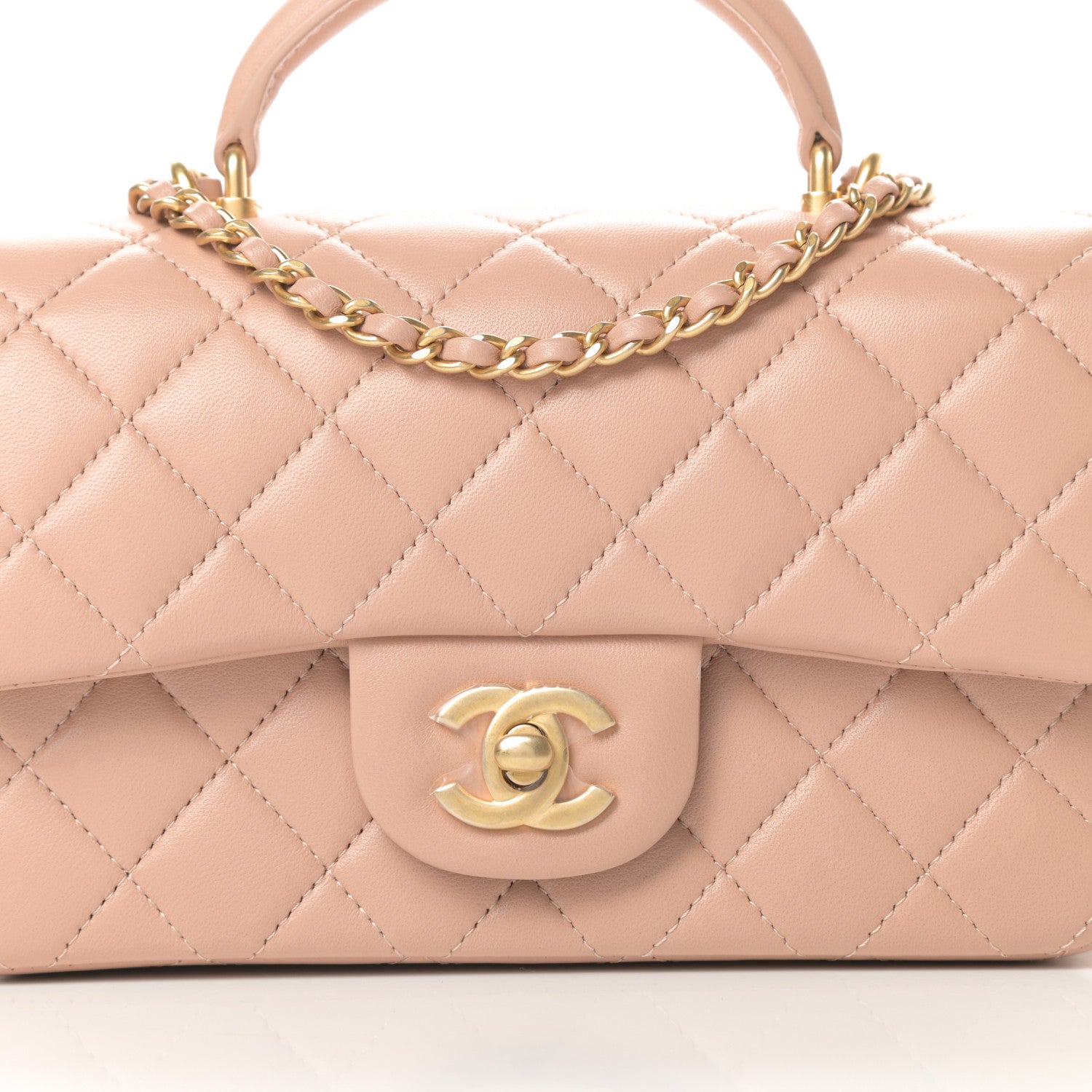 Chanel Lambskin Quilted Mini Top Handle Rectangular Flap Beige 8 of 11