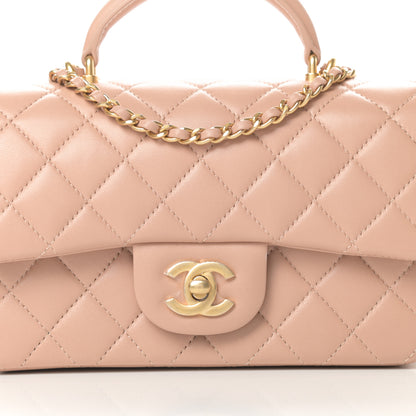 Chanel Lambskin Quilted Mini Top Handle Rectangular Flap Beige 8 of 11