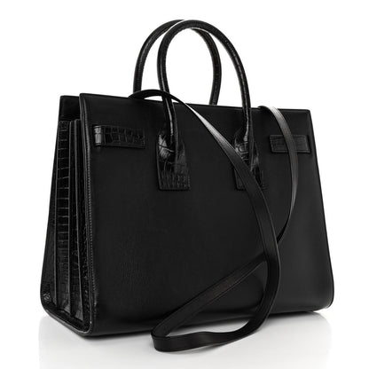 Saint Laurent Calfskin Crocodile Embossed Small Sac de Jour Black 3 of 13