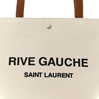 Saint Laurent Linen Calfskin Rive Gauche Tote Greggio Brick 8 of 10