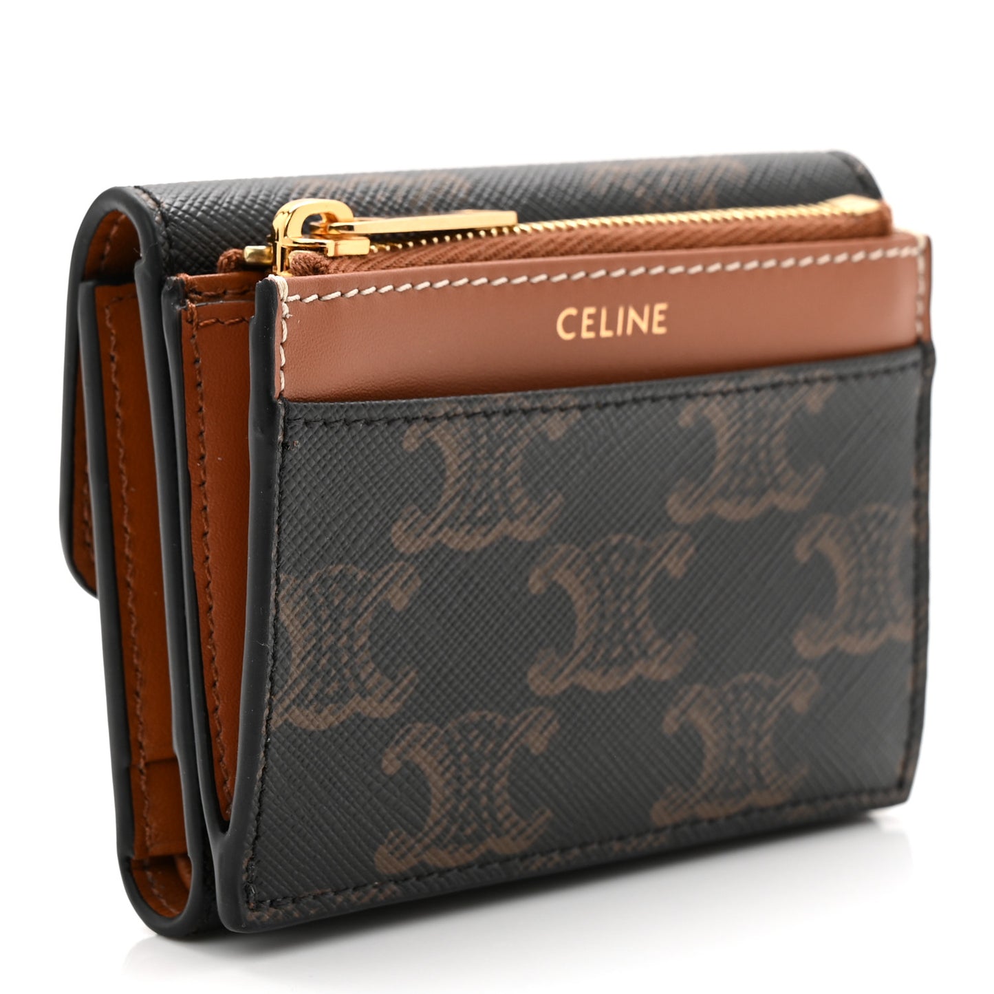 Canvas Triomphe Compact Triomphe Wallet With Coin Purse Tan