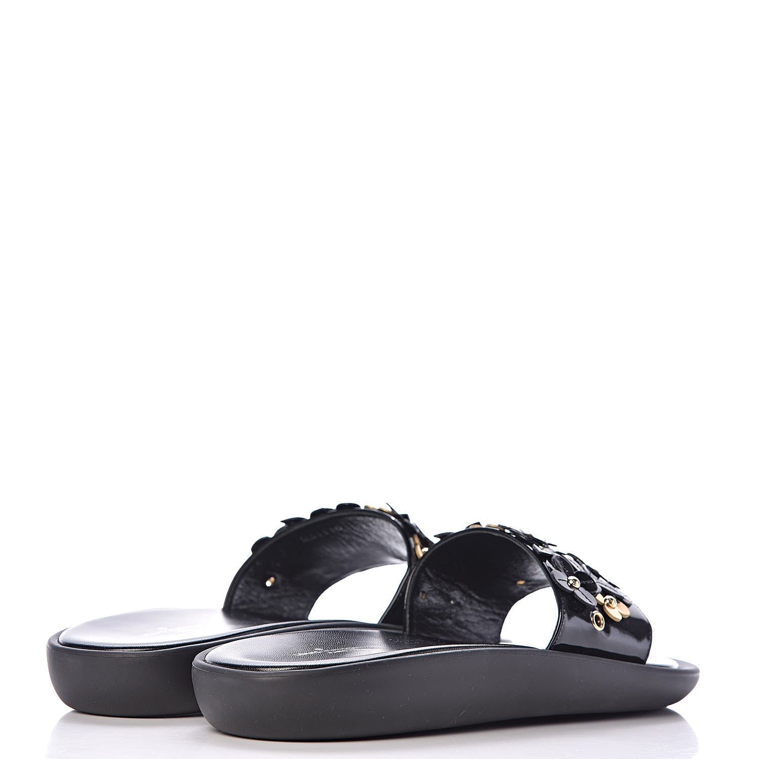Louis Vuitton Patent Sunbath Flower Slide Sandals 36 Black 4 of 7