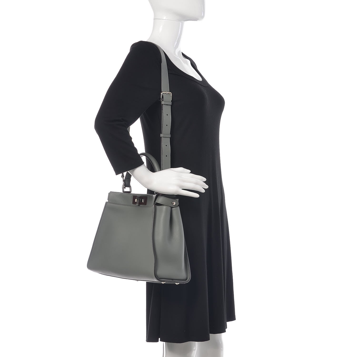 Fendi Vitello Seta Shiny Nappa Medium Peekaboo Iconic Satchel Ardesia Amido 2 of 15