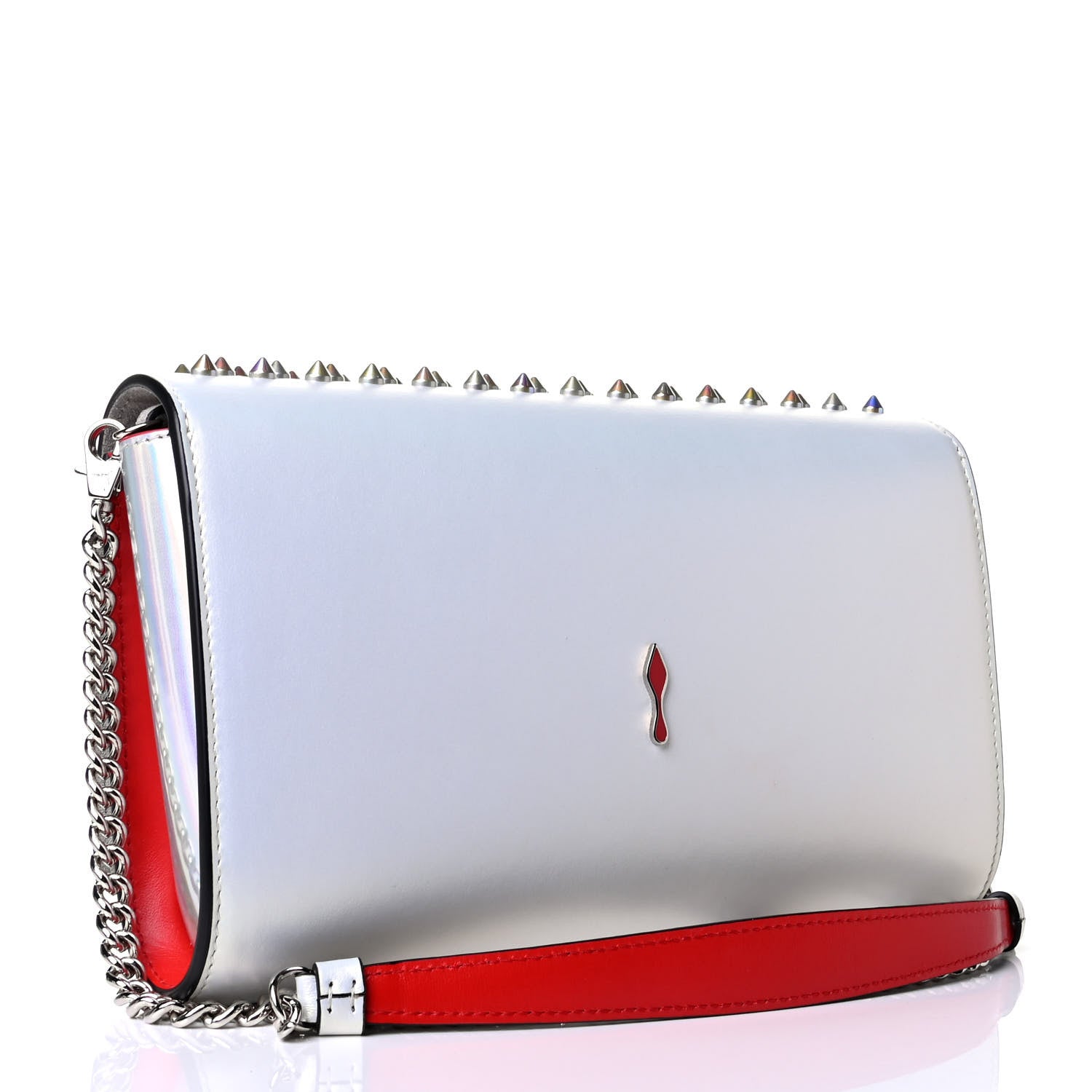 Christian Louboutin Metallic Calfskin Spikes Paloma Clutch Snow Silver 2 of 5