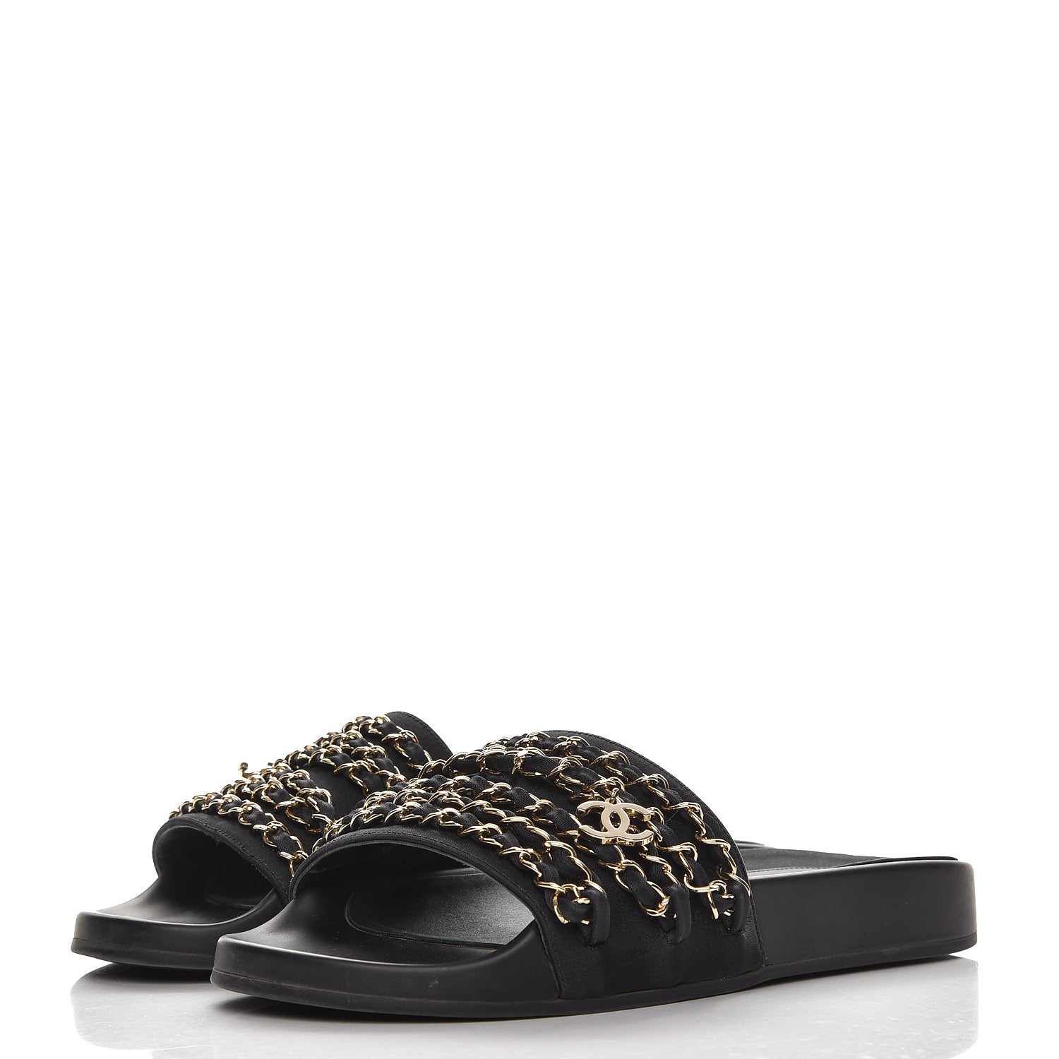 Chanel Lambskin Canvas Chain Flat Sandals 37 Marine 2 of 9