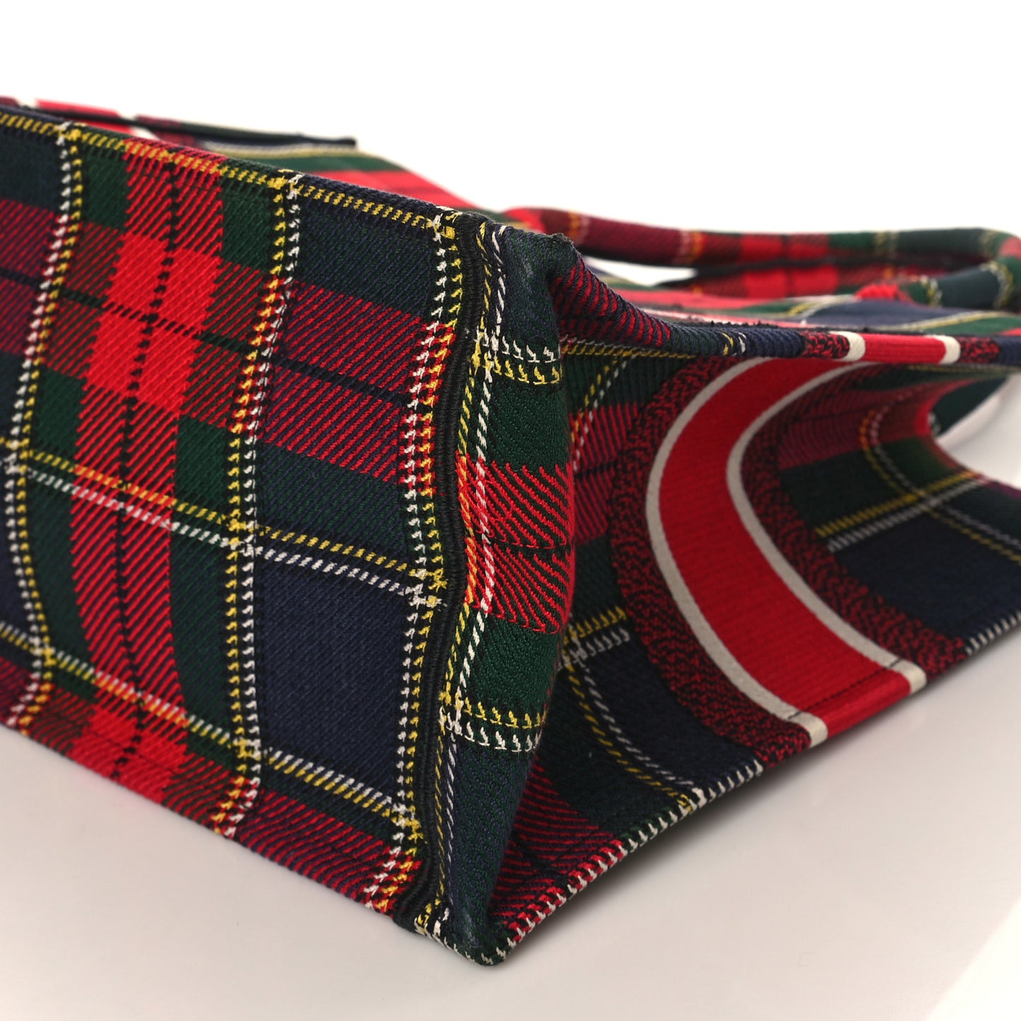 Canvas Embroidered Medium Tartan Check Book Tote Red Multicolor
