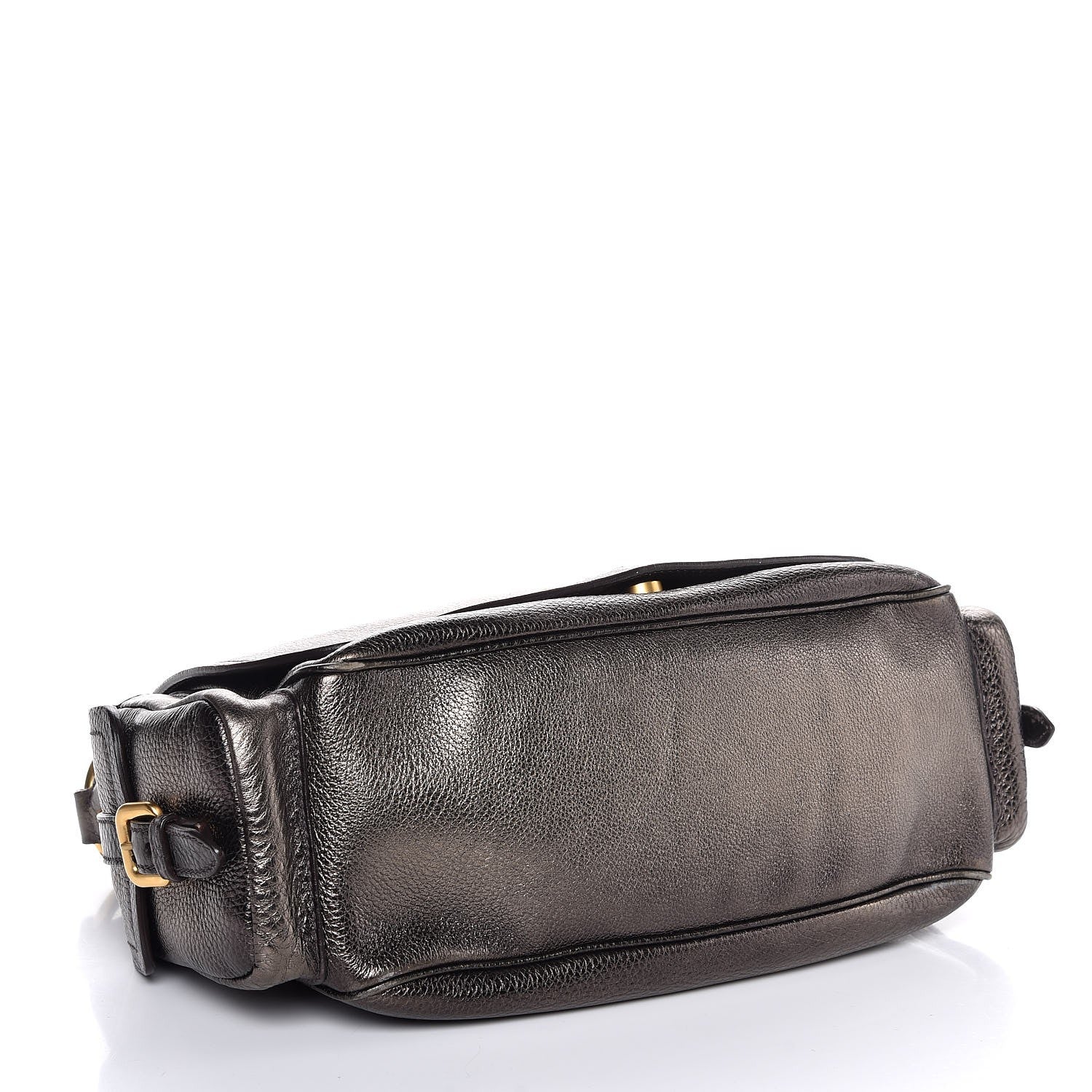 Prada Metallic Vitello Daino Shoulder Flap Bag Piombo 4 of 7