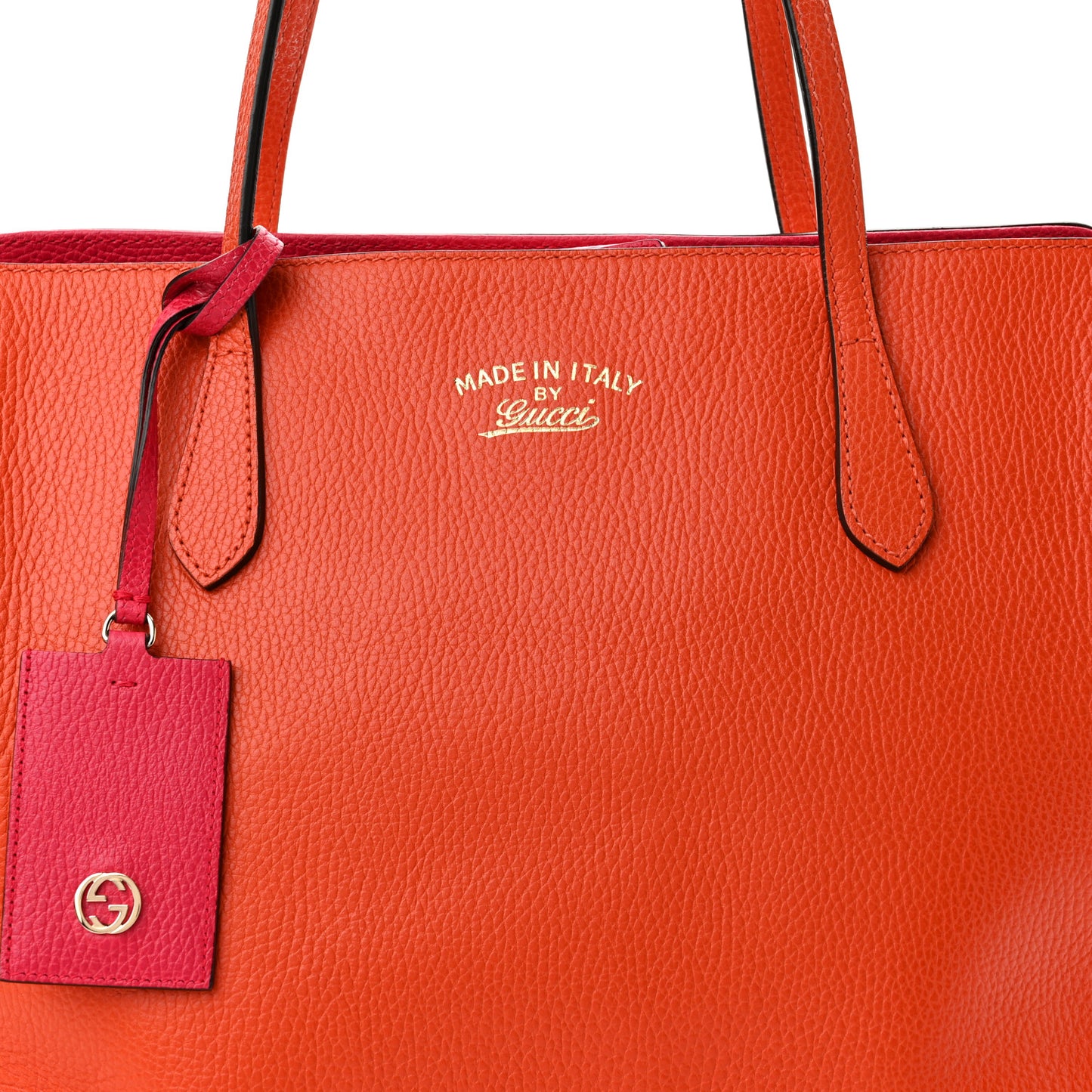 Dollar Calfskin Medium Swing Tote Sun Orange Pure Red