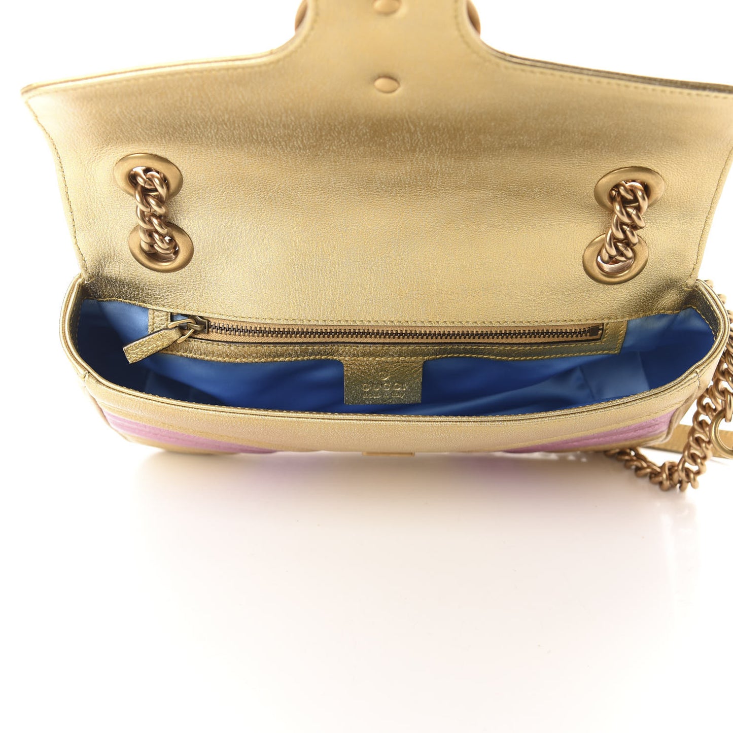 Metallic Calfskin Matelasse Small GG Marmont Shoulder Bag Gold Pink