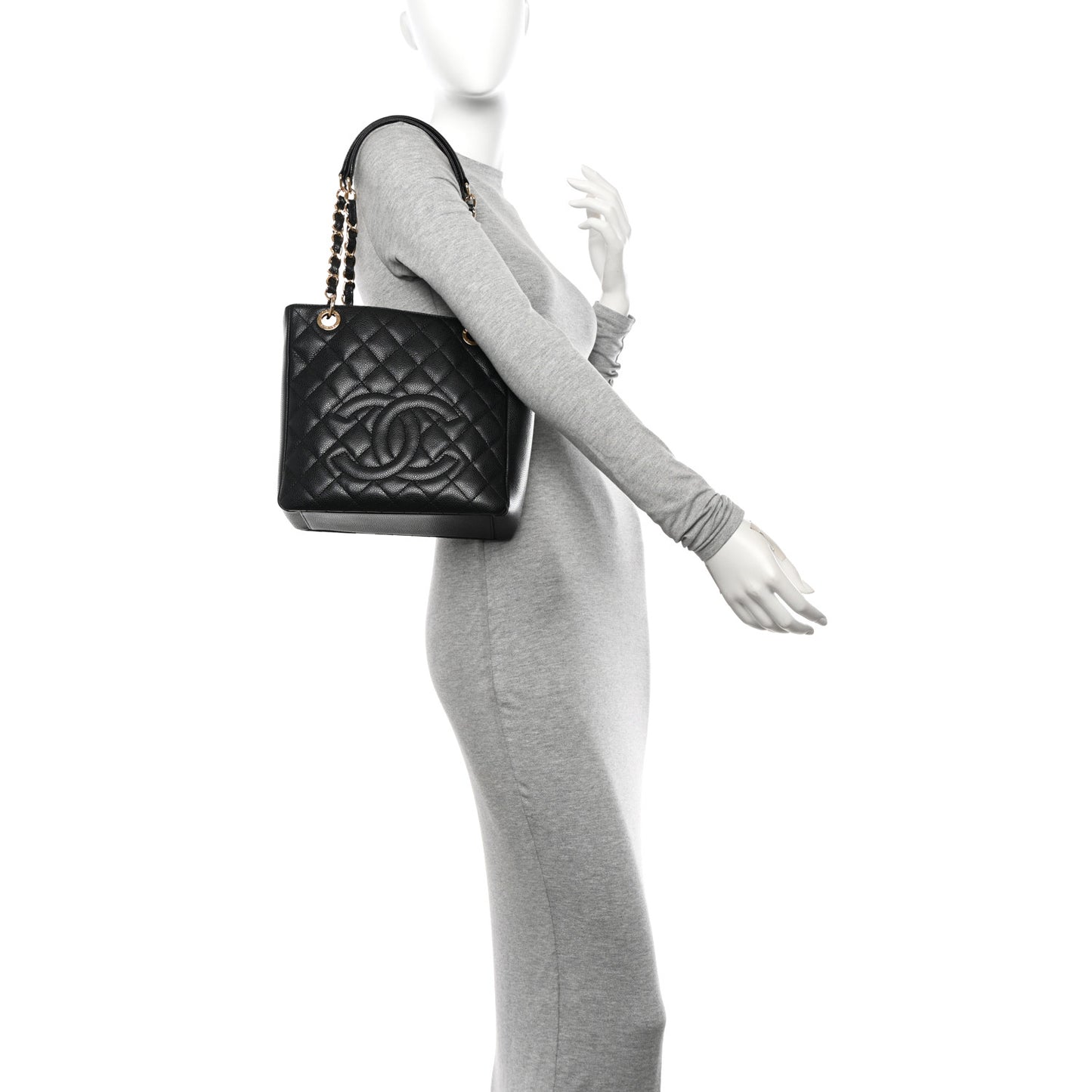 Caviar Quilted Petit Shopping Tote PST Black