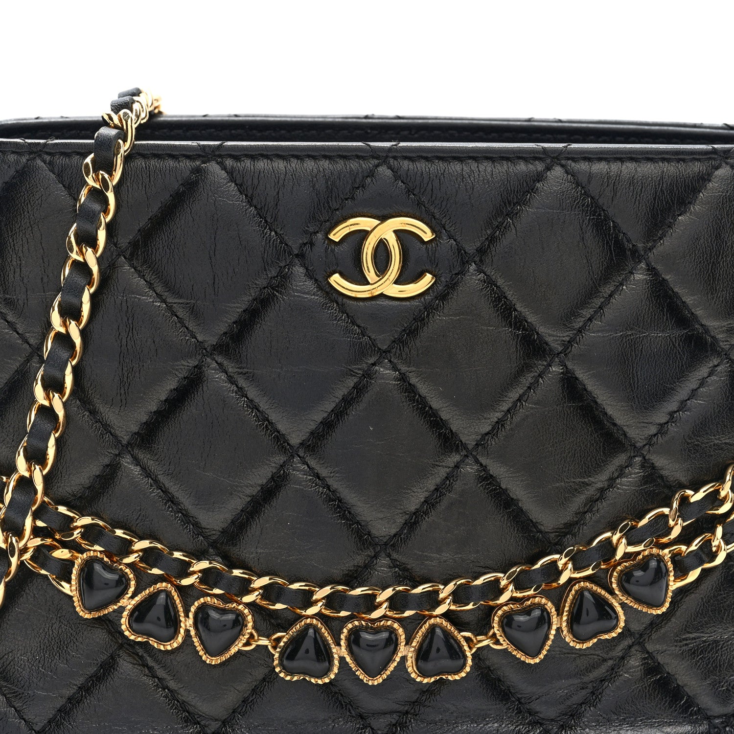 Chanel Shiny Crumpled Calfskin Quilted Clutch With Chain Black 8 of 10