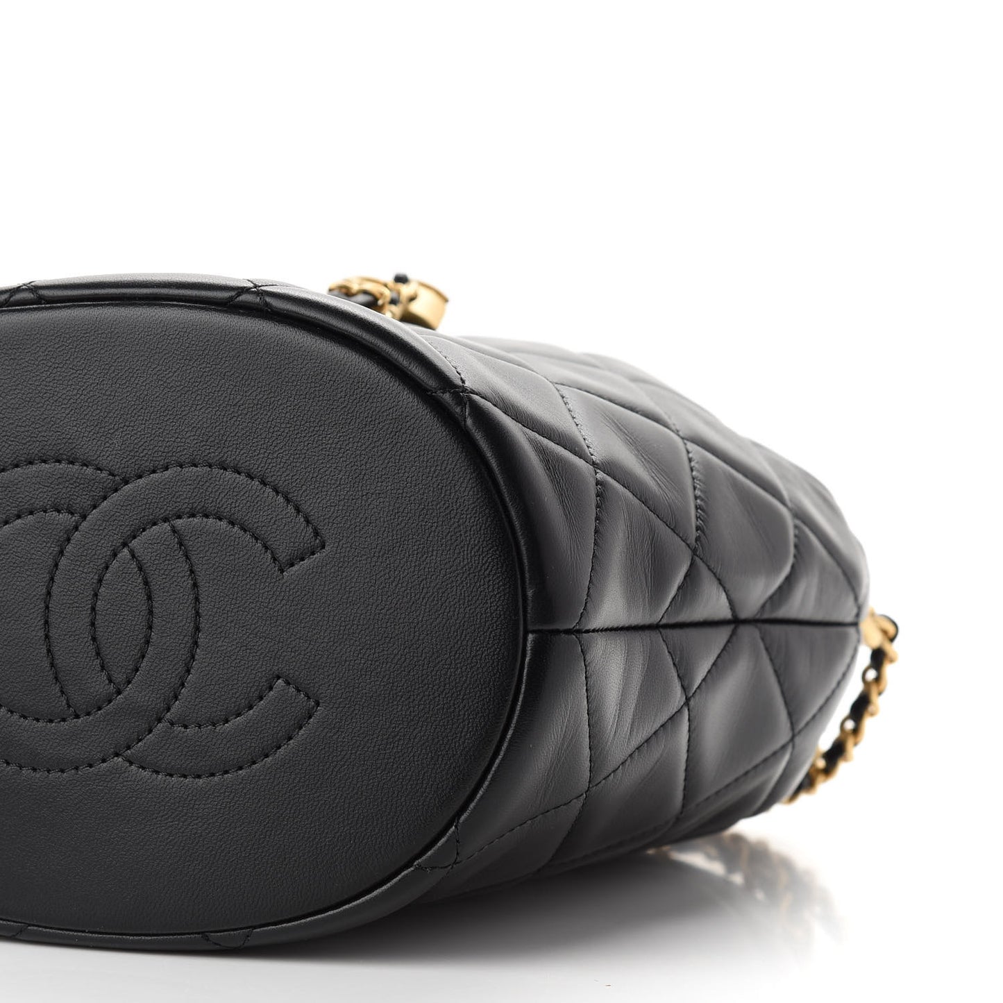 Lambskin Quilted My Perfect Chain Bucket Drawstring Bag Black