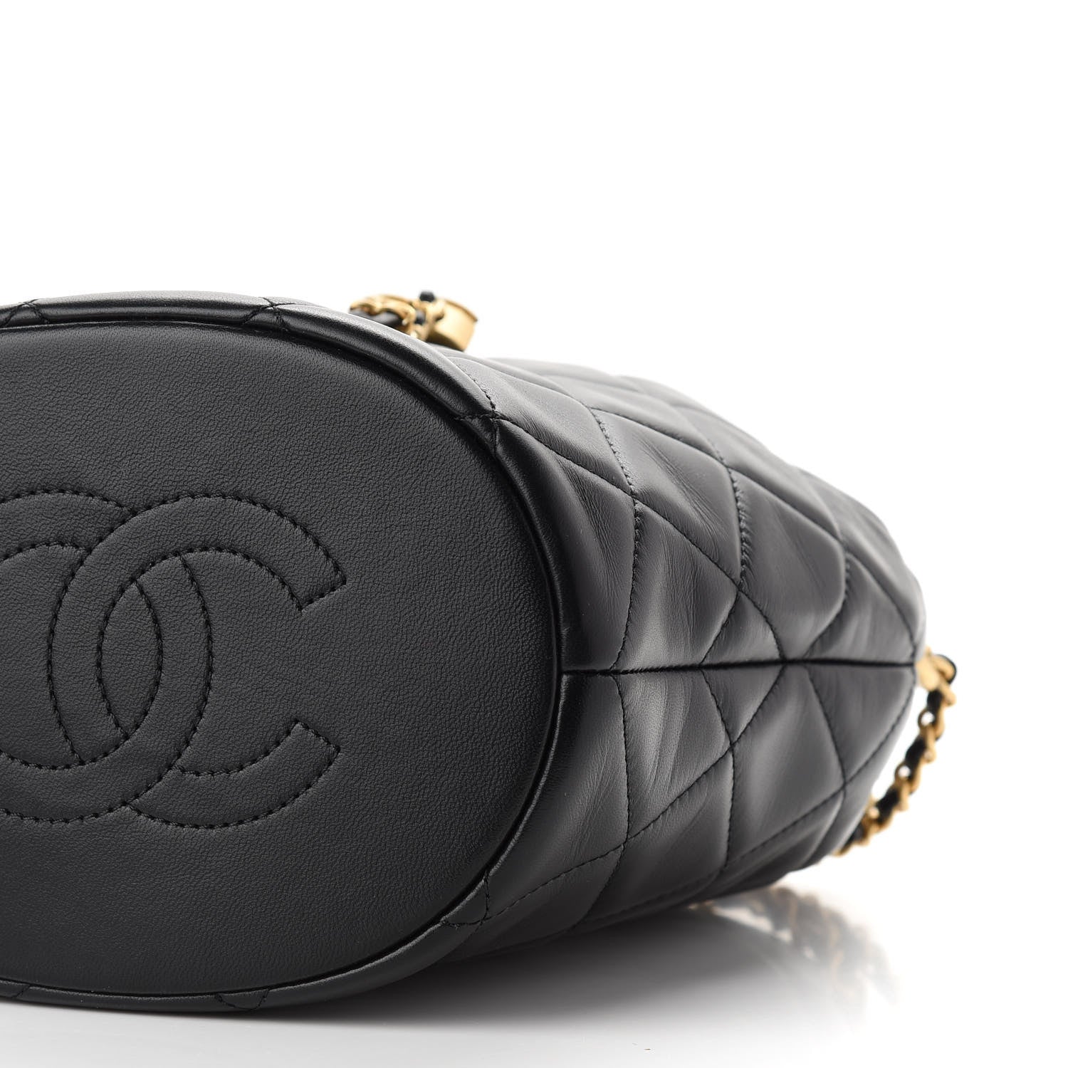 Chanel Lambskin Quilted My Perfect Chain Bucket Drawstring Bag Black 9 of 9