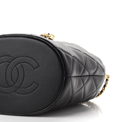 Chanel Lambskin Quilted My Perfect Chain Bucket Drawstring Bag Black 9 of 9