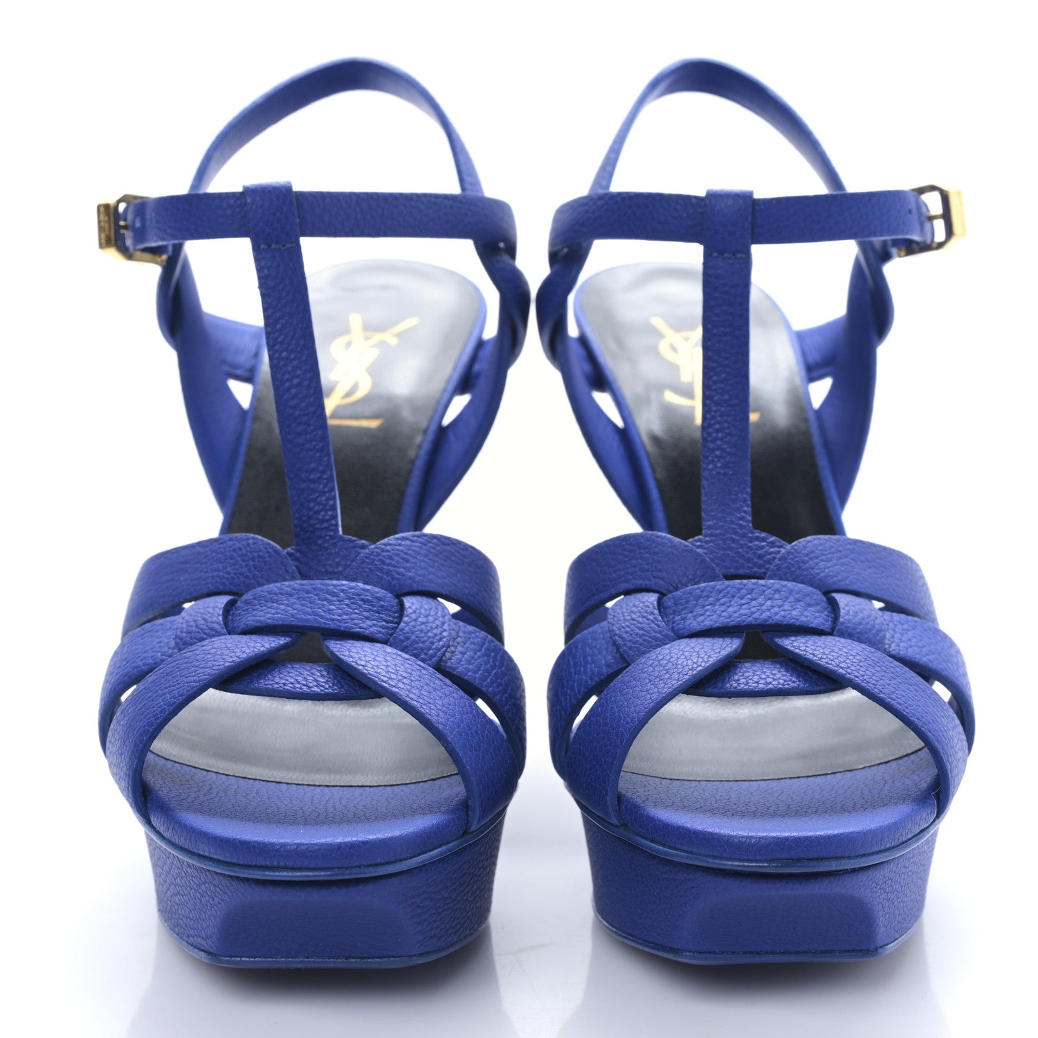 Saint Laurent Grained Calfskin Tribute 75 Platform Sandals 38 Outremer 2 of 9