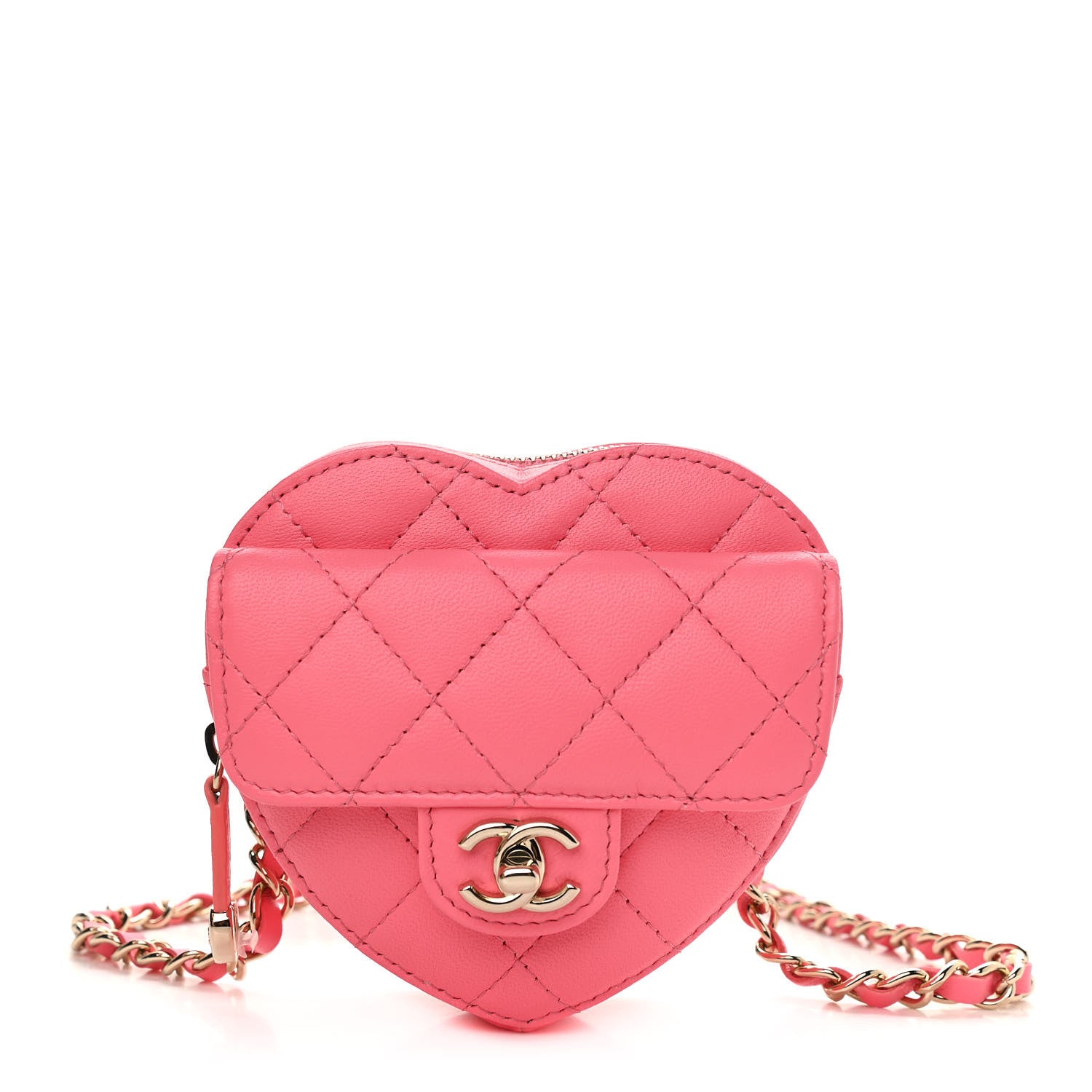 Chanel Lambskin Quilted CC In Love Heart Waist Belt Bag With Chain Pink 1 of 10
