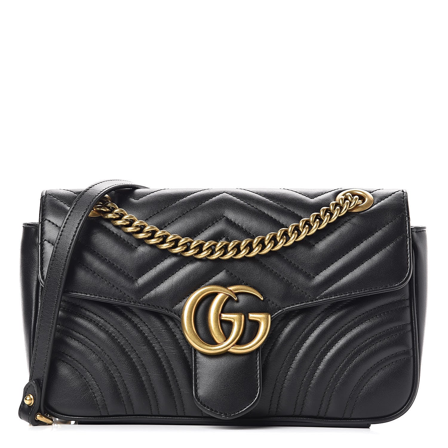 Gucci Calfskin Matelasse Small GG Marmont Shoulder Bag Black 1 of 13