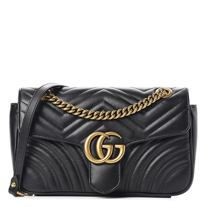 Gucci Calfskin Matelasse Small GG Marmont Shoulder Bag Black 1 of 13