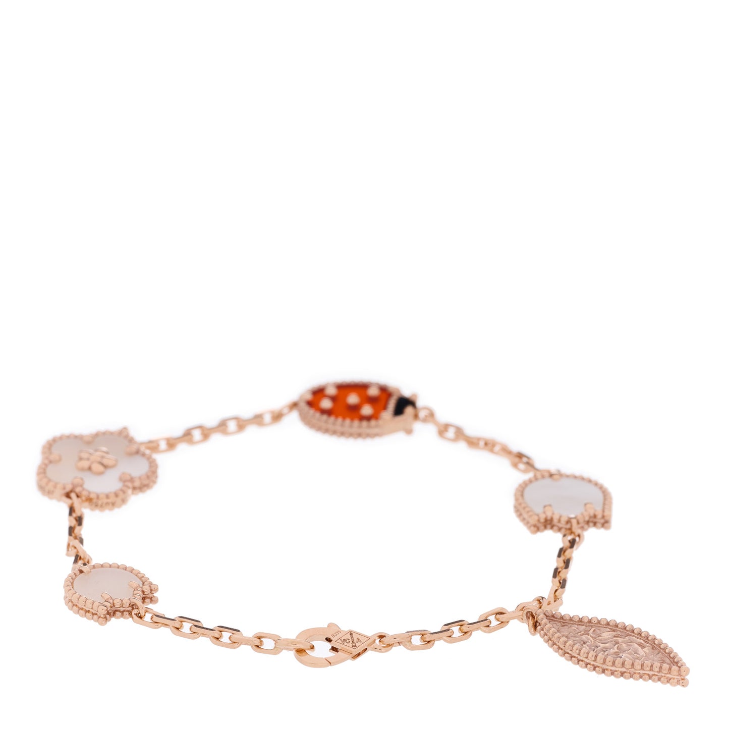 18K Rose Gold Carnelian Mother of Pearl Onyx 5 Motifs Lucky Spring Bracelet