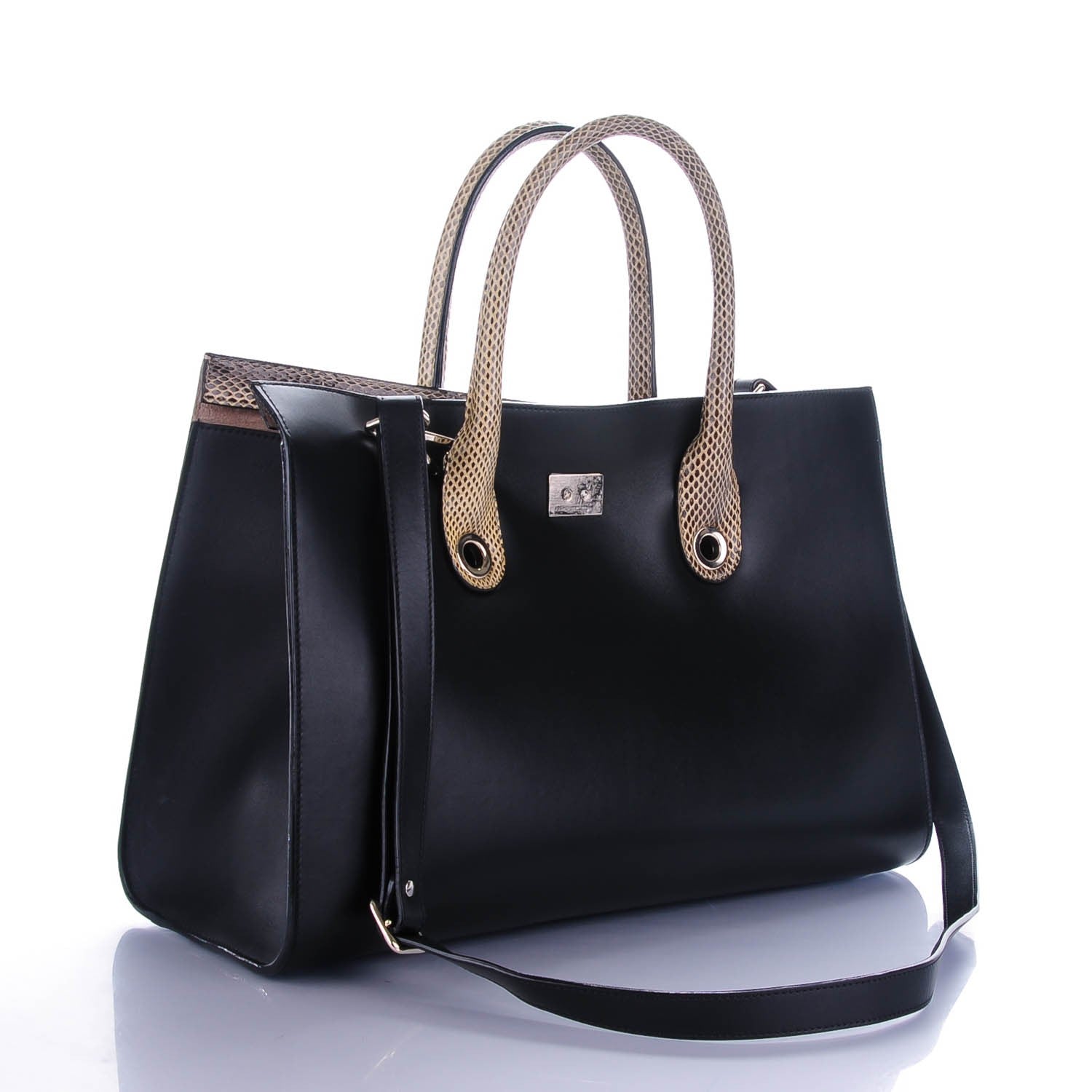 Jimmy Choo Calfskin Snakeskin Embossed Riley Tote Black 4 of 6